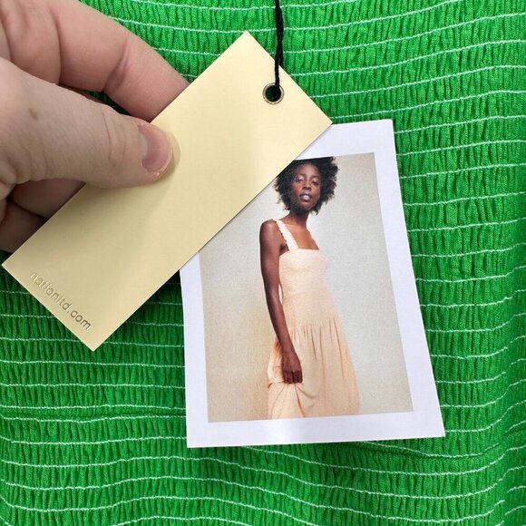 Nation‎ LTD Bright Green Gabby Smocked Midi 100% Pima Cotton Casual Tank Dress L - Picture 6 of 8